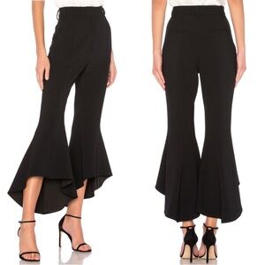 Rebecca Vallance Black High-Rise Wide-Leg Ruffle Hem Pants